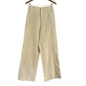 Zara Linen Blend Pants size M Wide Leg High Rise Waist Pockets